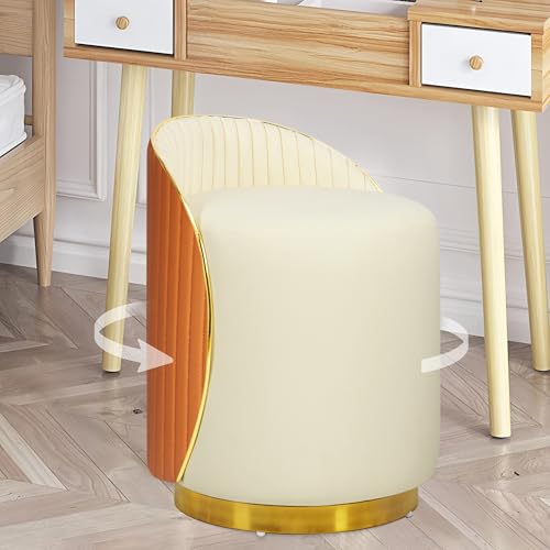 Hocker Schminktisch Sitzhocker Samt Sitzhocker Rund 360° Fußbank Drehbar für Schlafzimmer, Küche, Esszimmer, Modern Oder Flurgarderobe, 45 x 45 x 43 cm Polsterhocker bis 150kg (Weiß Orange) von NomadNomics