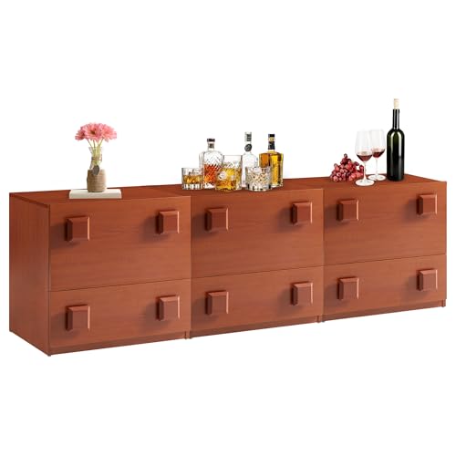 Kommode Sideboard Küchenschrank mit Schubladen, Komodenschrank mit 4 Flip-Schubladen, Massivholz Highboard Beistellschrank, Komode für Wohnzimmer Schlafzimmer Esszimmer Flur (3pcs-Breite 165 cm) von NomadNomics