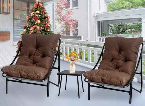 NomadNomics Balkonmobel Set Gartenmobel Set 3er Balkonset 2 Stühle mit Sitzkissen & Balkontisch, 3 Teilig Metallrahmen Gartenset Tisch und Stühle für Kleinen Terrasse Wohnzimmer Lounge Sitzgruppe von NomadNomics
