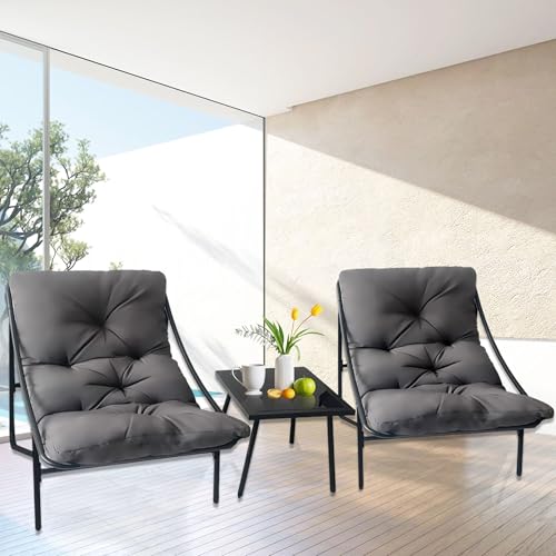 NomadNomics Balkonmöbel Set 3 Teilig Gartenmöbel mit Stühle und Tisch, Garten Möbel Set mit Kissen - Metall Balkon Möbel für Kleinen Balkon, Sitzgruppe für Garten Terrasse, Grau (Grau.) von NomadNomics