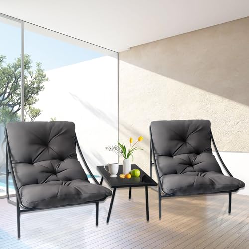 NomadNomics Balkonmöbel Set 3 Teilig Gartenmöbel mit Stühle und Tisch, Garten Möbel Set mit Kissen - Metall Balkon Möbel für Kleinen Balkon, Sitzgruppe für Garten Terrasse, Grau von NomadNomics