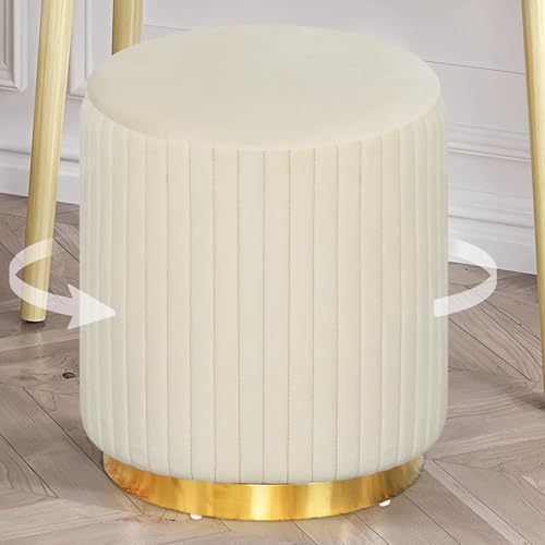 NomadNomics Hocker Schminktisch Sitzhocker Samt Sitzhocker Rund 360° Fußbank Drehbar für Schlafzimmer, Küche, Esszimmer, Modern Oder Flurgarderobe, 45 x 45 x 43 cm Polsterhocker bis 150kg (Beige) von NomadNomics