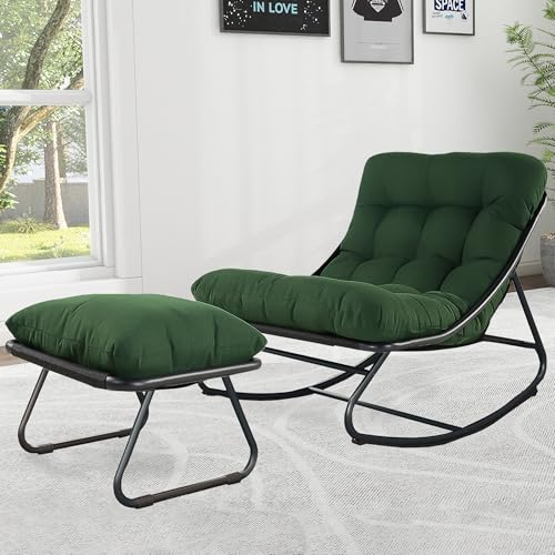 Schaukelstuhl Wohnzimmer mit Hocker, Schaukelsessel Stillsessel mit Extra Groß Kissen, Rocking Chair Metall für Drinnen & Draußen, bis150kg Relaxstuhl Relaxsessel für Balkon Terrasse Garten (Grün) Schaukelstuhl Wohnzimmer mit Hocker, Schaukelsessel Stillsessel mit Extra Groß Kissen, Rocking Chair Metall für Drinnen & Draußen, bis150kg Relaxstuhl Relaxsessel für Balkon Terrasse Garten (Grün) von NomadNomics
