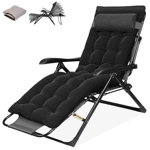 Sonnenliege Klappbar Liegestuhl Extra Groß Gartenliege, Relaxliege Outdoor mit Auflage, Relaxsessel Garten 7-fach Verstellbare Rückenlehne & Fußstütze, Liege Klappliege für Balkon Patio Pool,Schwarz von NomadNomics
