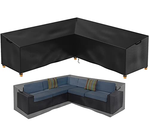 Abdeckung für Gartenmöbel V-Form,gartenmöbel abdeckung Lounge Cocktailsessel Rattan Sofa Abdeckung Schutzhülle gartenmöbel Wasserdicht 600D Verlängert die Lebensdauer von Möbeln(270x270x90x90cm) von nomiou