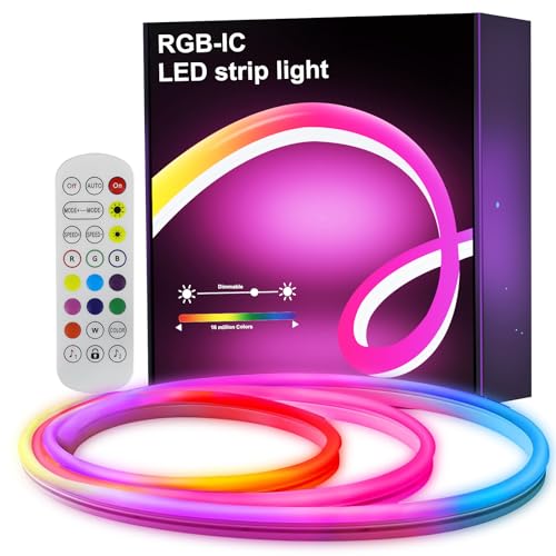 nomiou Neon LED Strip 5m, RGBIC Neon LED Streifen mit App-Steuerung, DIY-Farbwechsel Lichtband, Musik Sync,Neon Lichtband für Wohnzimmer von nomiou