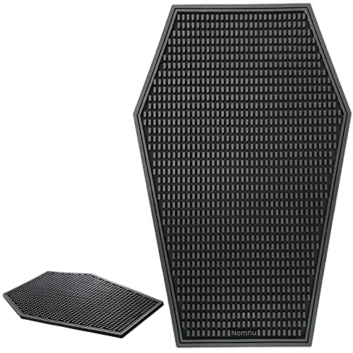 Nomnu Sarg-Kaffee-Bar-Matte für Arbeitsplatte – Gothic-Küche, Halloween-Dekoration – Gothic-Kaffee-Bar-Zubehör 43,2 x 27,9 cm Barmatte – gruselige Geschenke, rutschfeste verschüttete Matte von Nomnu