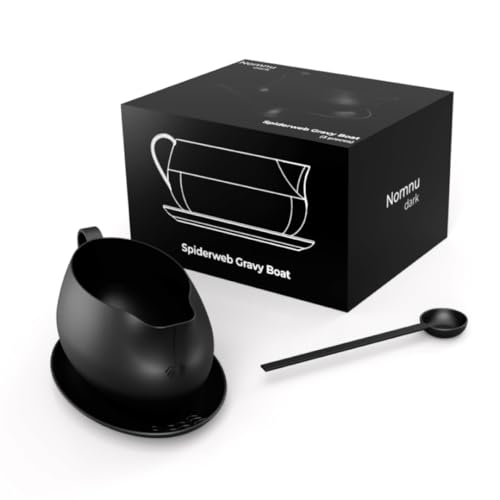 Nomnu Spiderweb Sauciere mit Untertasse (Porzellan), groß, 900 ml, Schwarz Matt Goth Keramik Sauciere und Tablett für Truthahn-Rindsoße, Salatdressing, Milch, Brühe Mikrowellen- und spülmaschinenfest von Nomnu