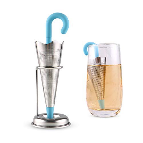 Mousyee Teefilter Silikon, Teefilter Teesieb Große Blaue Regenschirmform Silikon-Tee-Aufguss in Lebensmittelqualität Spaß und kreative Loseblatt-Teefilter mit feinem Netz für größere Tassen, 13 x 3,5 cm von Mousyee