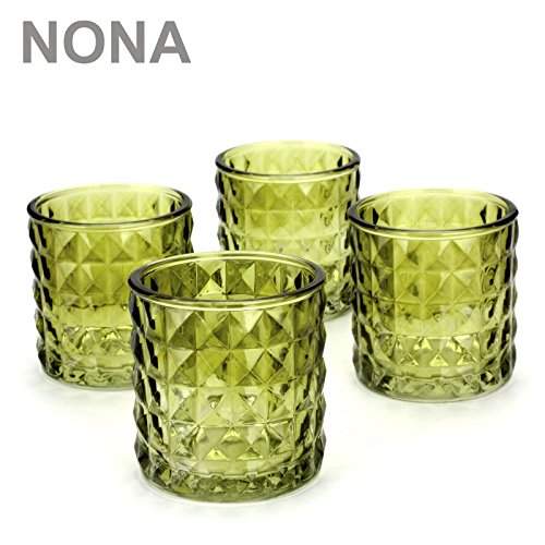 NoNa KAYO Wald grün - 4er Set Teelichtglas schwer - Kerzenglas Kerzengläser Windlichtglas orientalisch Vintage von NoNa