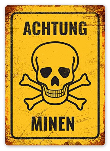 Achtung Minen Blechschild Retro Blech Metall Schilder Poster Deko Vintage Kunst Türschilder Schild Warnung Hof Garten Cafe Toilette Club Geschenk von None Brand