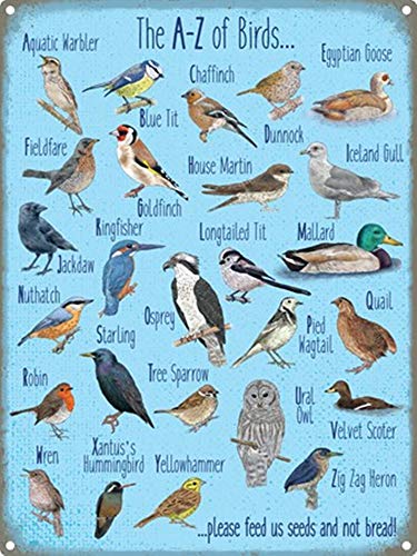 The A-Z Of Birds Blechschild Retro Blech Metall Schilder Poster Deko Vintage Kunst Türschilder Schild Warnung Hof Garten Cafe Toilette Club Geschenk von Hongxin