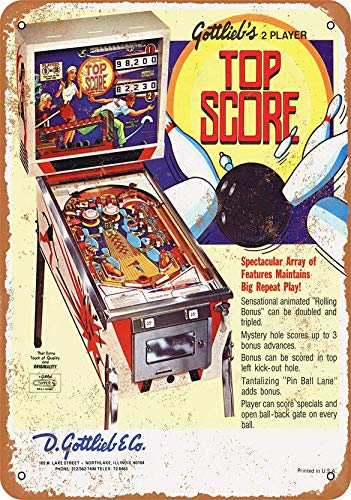 Tin75 Top Score Pinball Machine Blechschild Retro Blech Metall Schilder Poster Deko Vintage Kunst Türschilder Schild Warnung Hof Garten Cafe Toilette Club Geschenk von None Brand