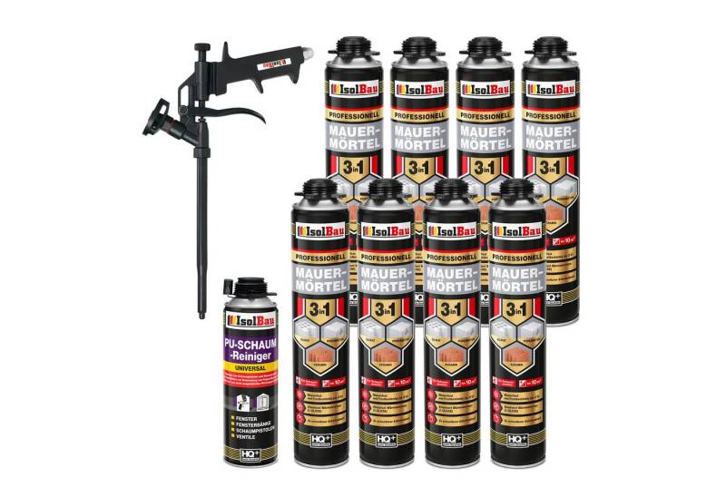 None Montagekleber Mauermörtel 8 x 750ml SET Teflon Montageschaum Teflon Schaumpistole, PU Schaum 750 ml, Reiniger 500 ml, Schaumpistole von None