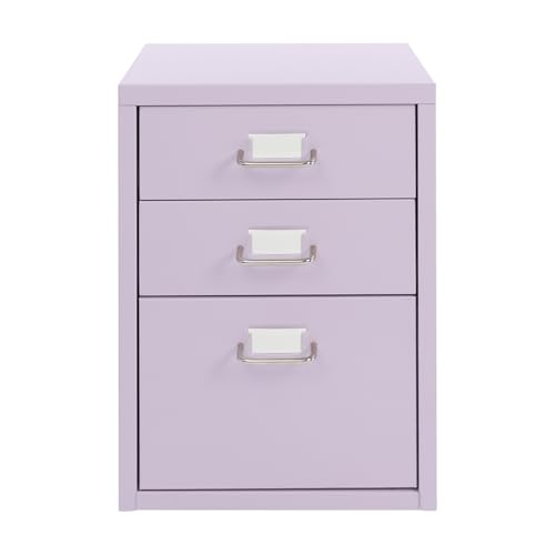 Mobiler Aktenschrank Rollcontainer mit 3 Schubladen, Metall Schubladenschrank 41 * 28 * 48 cm Büroschrank mit Rollen Kommode Eckschrank, Vorratsschrank für Home-Office (Violett) von NoneDanGee