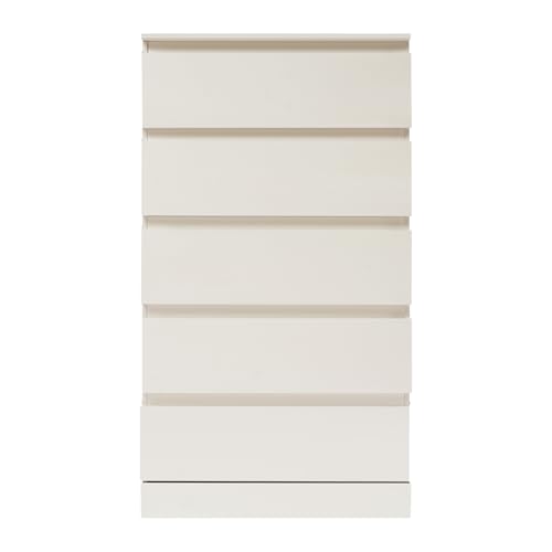 NoneDanGee Kommode, Aufbewahrungsschrank mit 5 Schubladen, Schrank mit Schubladen, Sideboard, Schubladenschrank Anrichte für Wohnzimmer, Schlafzimmer, Büro (Warmweiß) von NoneDanGee