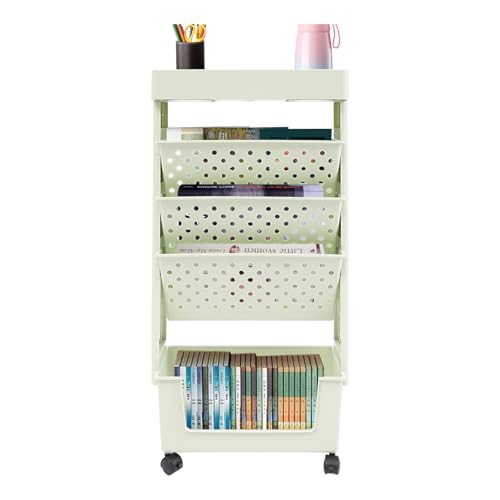 NoneDanGee Rollwagen Mobiles Bücherregal mit Rad, Kleines Bücherregal, Schmal Aufbewahrungswagen, Büro Organizer, 5 Ebenen Bücherregal Wagen für Wohnzimmer Küche Bibliothek Schlafzimmer Büro (Grün) NoneDanGee Rollwagen Mobiles Bücherregal mit Rad, Kleines Bücherregal, Schmal Aufbewahrungswagen, Büro Organizer, 5 Ebenen Bücherregal Wagen für Wohnzimmer Küche Bibliothek Schlafzimmer Büro (Grün) von NoneDanGee