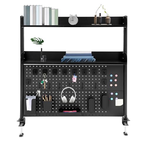 NoneDanGee Schreibtischregal Klemmbare Schreibtisch-Stecktafel-Regal, Desk Organizer, Klemmregal mit 30 Zubehörteilen, Büro Computer Schreibtisch Zubehör Organizer 100 * 12.5 * 95cm (Schwarz) von NoneDanGee