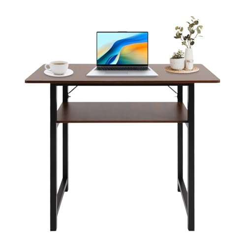 Schreibtisch mit Regal 80x40cm, 2-stufiger Computertisch für Homeoffice & kleine Räume, Büro Schreibtisch mit Ablage für Schüler & Gaming, Bürotisch, Möbel für Arbeitszimmer (Schwarz + Dunkle Eiche) von NoneDanGee