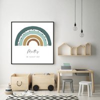 Poster Baby Kinderzimmer Regenbogen Mint Individualisierbar | Nonikids Berlin von NoniKidsBerlin