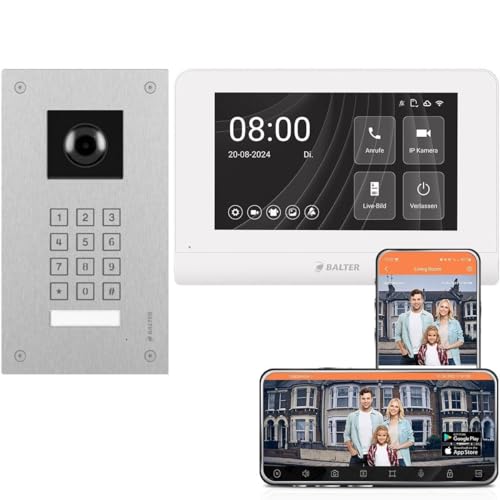 Balter ENTRI LN Video Türsprechanlage mit Kamera & numerischer PIN Tastatur inkl. 1x 7 Zoll WLAN HD Touchscreen Monitor mit Interkom & Smartphone App Türöffner Funktion für einfamilienhaus Set von Nonic