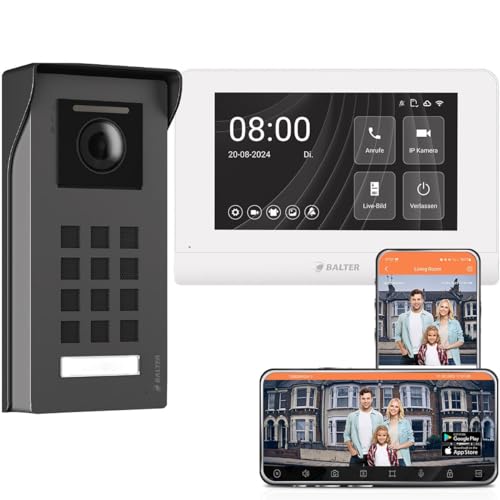 Balter ENTRI M Aufputz Video Türsprechanlage mit 7 Zoll WLAN Touchscreen HD Monitor, 2-Draht Türklingel mit Kamera und WiFi Mobile Smartphone App Türöffner Funktion für 1 Familienhaus Set von Nonic