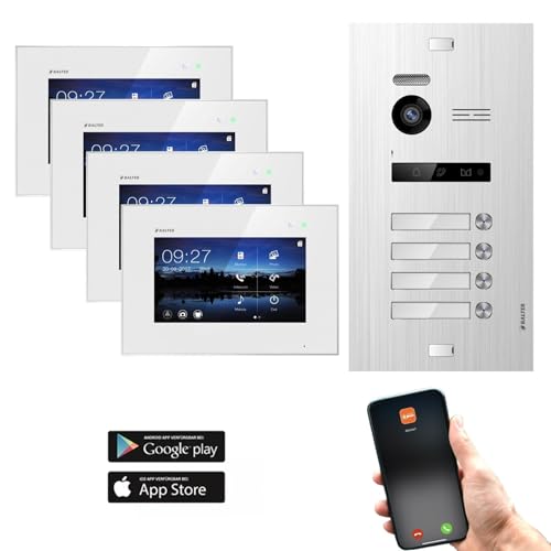 Balter EVO Silver Video-Türsprechanlage 7" WiFi Monitor Touchscreen 2-Draht Bus Komplettsystem für 4 Familienhaus (4x7 WiFi Videostation, Türstation, EVO-C4001 Hauptstromverteiler) App Steuerung von Nonic