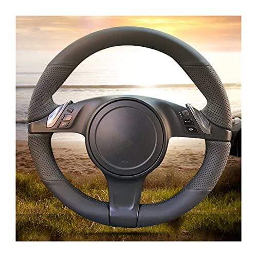 Auto Lenkradbezug Für Porsche Cayenne Für Panamera 2010-2011 Anti-Rutsch Auto Schwarz Kunstleder Geflecht Auto Lenkradabdeckung Auto Lenkradtaste Schalterrahmen (Farbe : Gray Thread) von Nonuinz