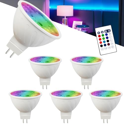 Noobibaba GU5.3 LED 12V, GU5.3 Led Farbwechsel und Exklusivem Loop-Modus (Einfarbiges Verblassen), RGB + Einstellbarem Weiß 2700K-6000K, 5W 35W Äquivalent, MR16 LED-Lampen Fernbedienung, 6er-Pack von Noobibaba