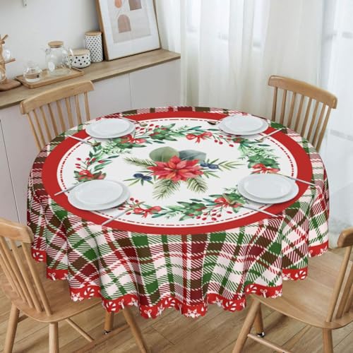 Weihnachtsrunde Tischdecke 150 cm Mit Poinsettia, Holly, Rot Und Weiß, wasserdichte Tischdecke, Waschbare Tischdecke Für Küche Und Esszimmer. (15, 150x150cm) von Nookery