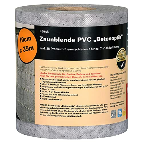 NOOR Sichtschutzstreifen PVC BLICKDICHT für Doppelstabmattenzaun - Zaunsichtschutz Rolle beton 0,19x35 m - blickdichter Wind- & Sichtschutz - Zaunblende 630 g/m² inkl. 28 Klemmschienen NOOR Sichtschutzstreifen PVC BLICKDICHT für Doppelstabmattenzaun - Zaunsichtschutz Rolle beton 0,19x35 m - blickdichter Wind- & Sichtschutz - Zaunblende 630 g/m² inkl. 28 Klemmschienen von NOOR