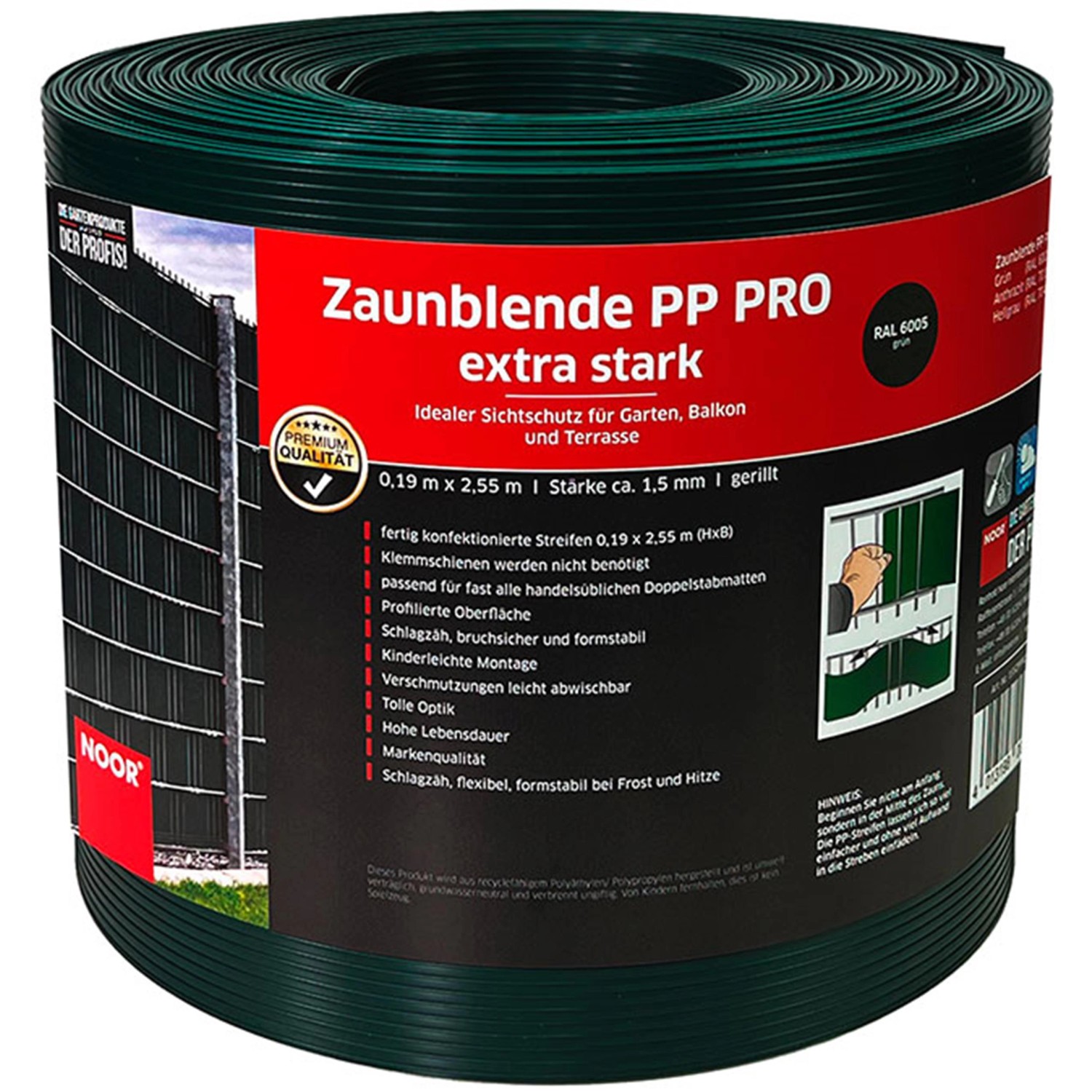 Noor Sichtschutzstreifen PP Pro Extrastark 0,19 m x 2,55 m Grün von Noor