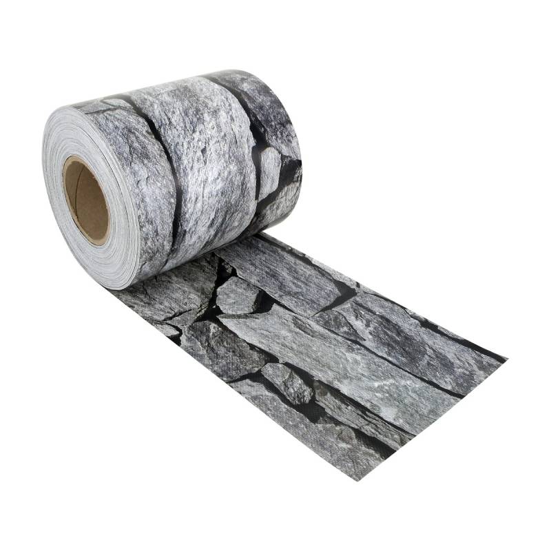 Noor Zaunblende PVC blickdicht 35 Meter inkl. 25 Klemmschienen-Steinmauer Granit von Noor