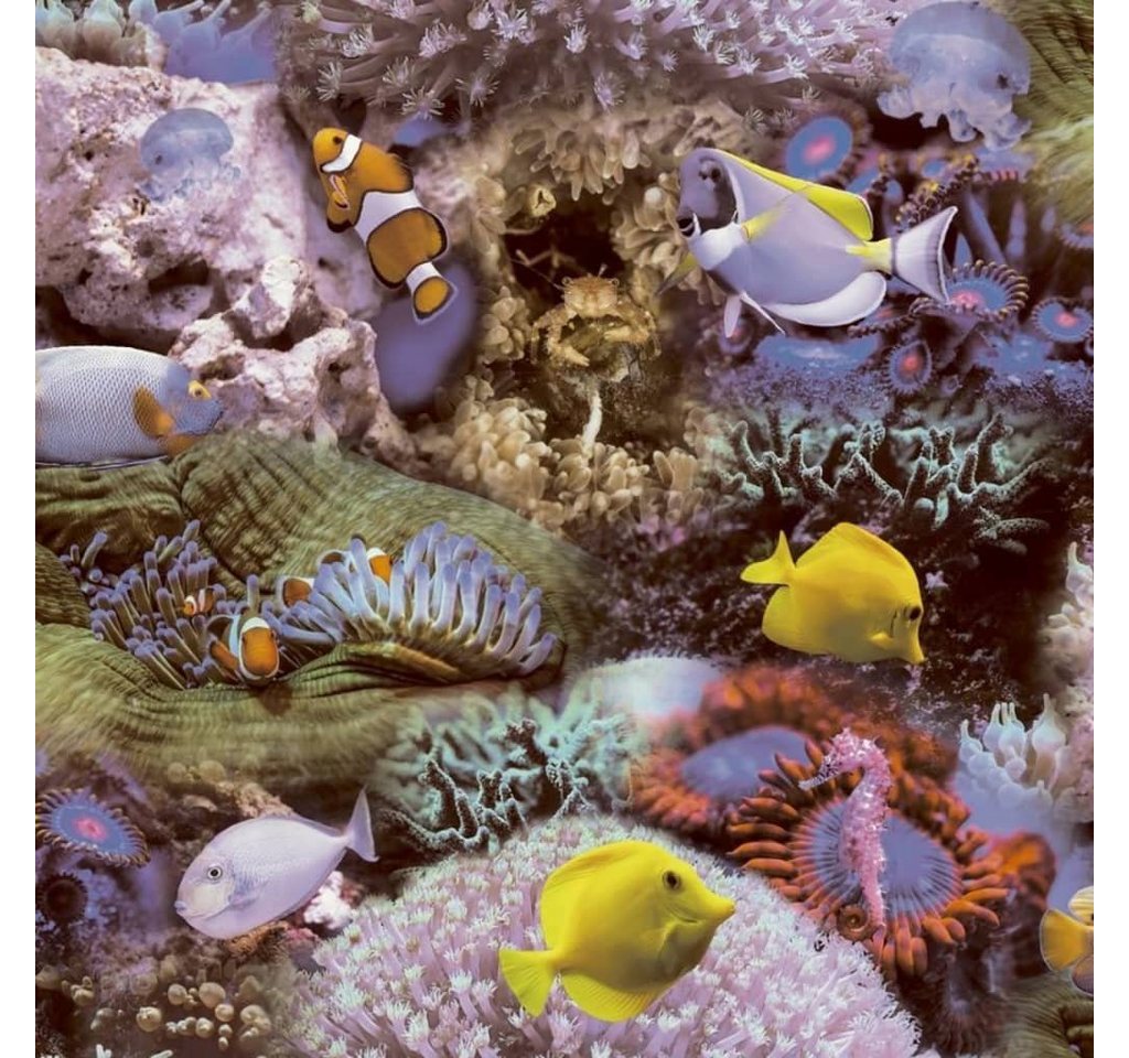 Noordwand Fototapete Good Vibes Tapete Coral and Tropical Fish Gelb und Lila, (1 St) von Noordwand