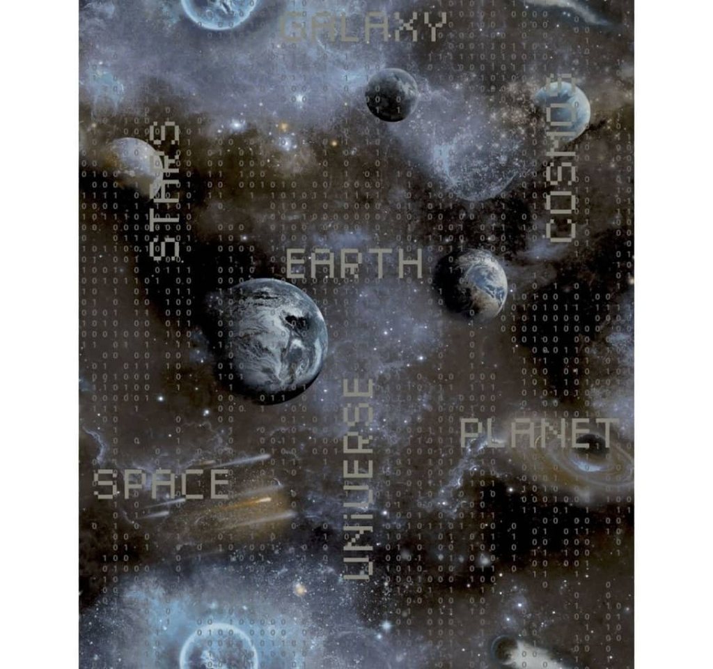 Noordwand Fototapete Tapete Good Vibes Galaxy Planets and Text Blau und Schwarz, (1 St) von Noordwand