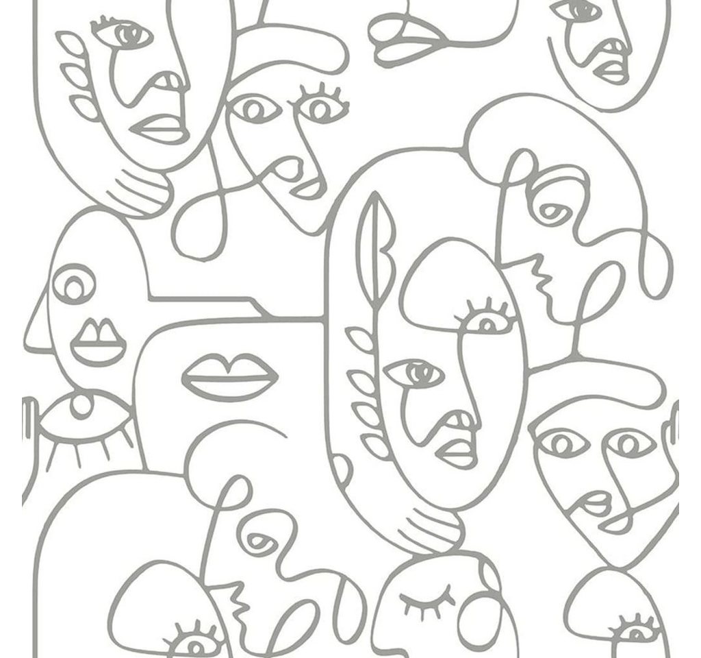 Noordwand Fototapete Tapete Friends & Coffee Line Art Faces Weiß und Metallic, (1 St) von Noordwand