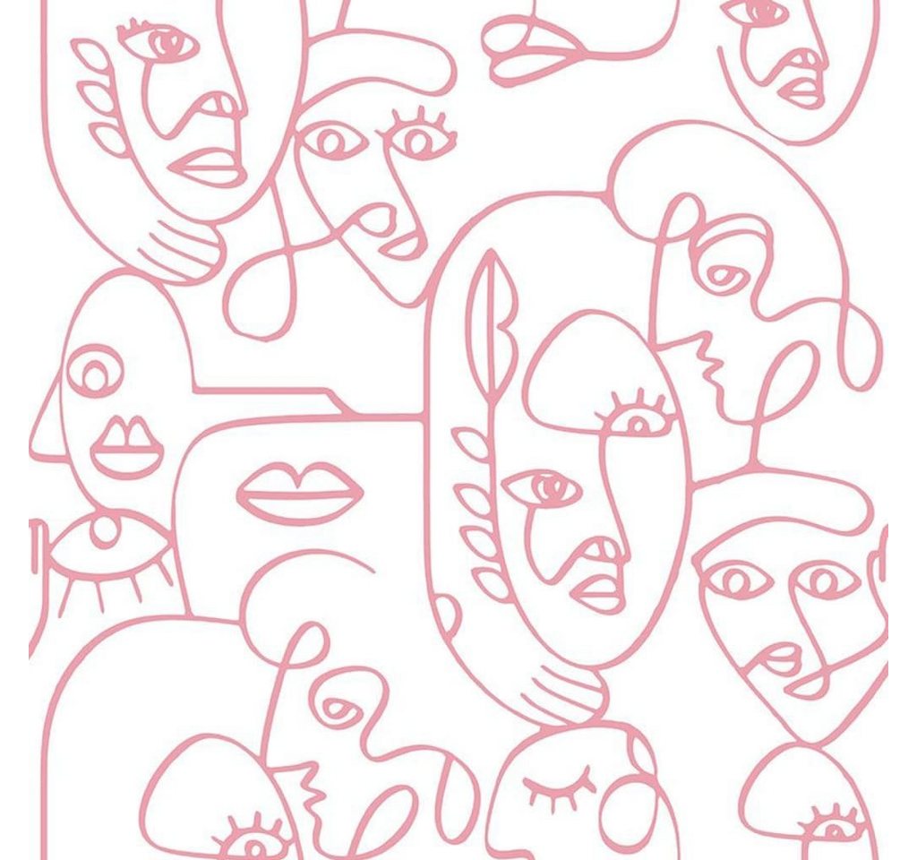 Noordwand Fototapete Tapete Friends & Coffee Line Art Faces Weiß und Rosa, (1 St) von Noordwand