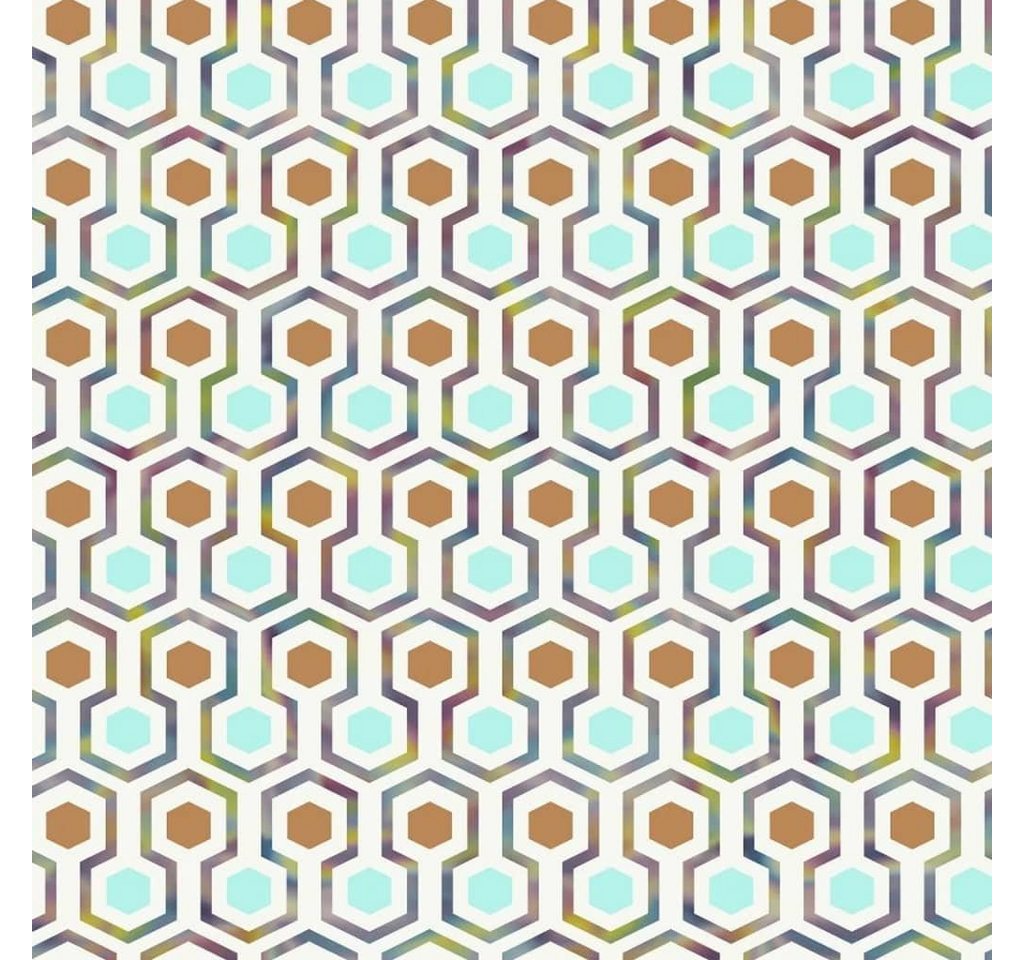 Noordwand Fototapete Tapete Good Vibes Hexagon Pattern Grün und Orange, (1 St) von Noordwand