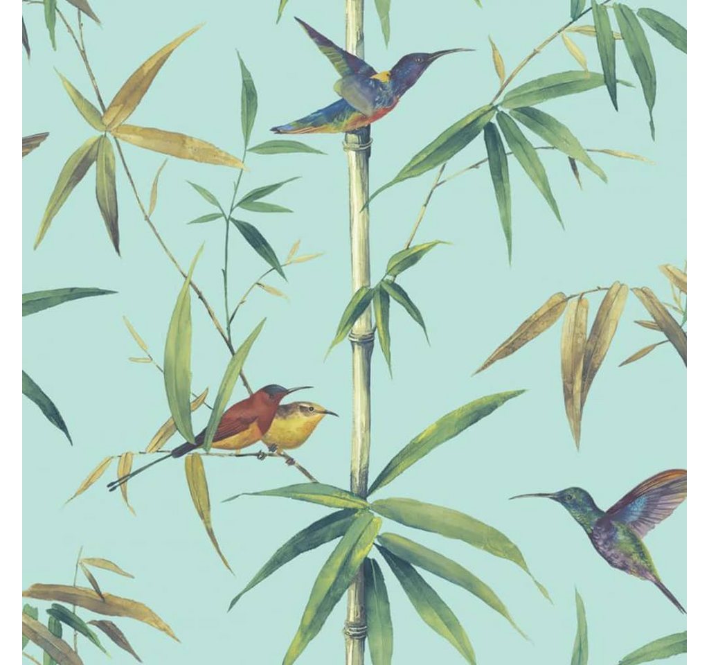 Noordwand Fototapete Tapete Kolibri and Bamboo Türkis, (1 St) von Noordwand