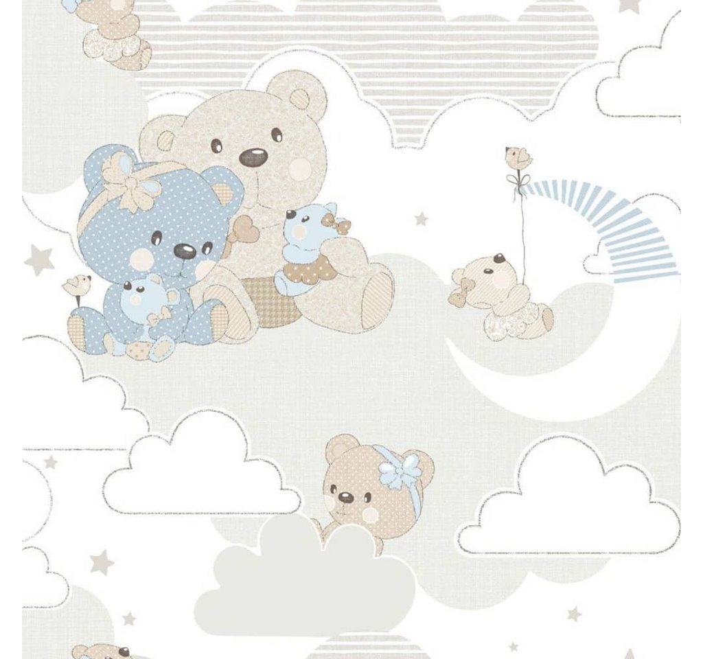 Noordwand Fototapete Tapete Mondo baby Hug Bears Blau und Beige, (1 St) von Noordwand