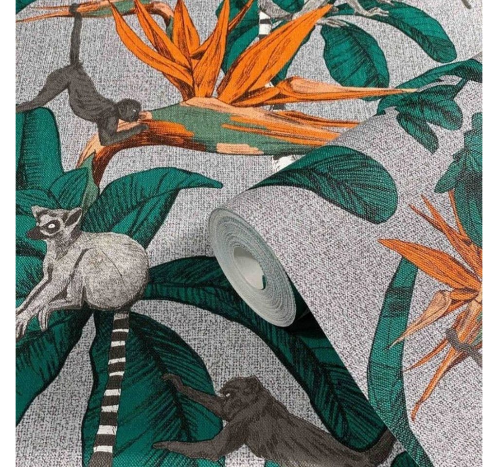 Noordwand Fototapete Tapete Topchic Monkey Jungle Leaves Grün und Grau, (1 St) von Noordwand