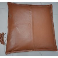 Noor Pure Fringe Leder Kissenbezug - Mango Tan Quadrat | Einweihungsparty Jubiläumsgeschenk Quasten Überwurf Hülle von NoorleatherStore