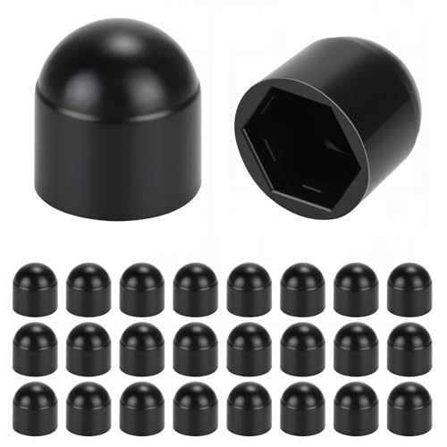 Noosverl M6 (10 mm Radmutterabdeckung), schwarze Kunststoff-Sechskantmutter-Abdeckung, Mutter- und Bolzen-Schutzkappen, sechseckig, 24 Stück von Noosverl