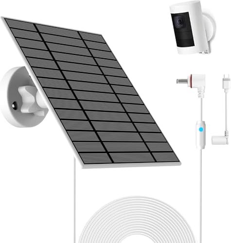6W Solarpanel kompatibel mit Ring Spotlight Cam Plus/Pro und Stick Up Cam, Solar Ladegerät für Ring Cam mit Leuchtanzeige, 4m Kabel, IP66 Solarpanel, 3,5 mm USB-C und DC Ports. von Nooukut