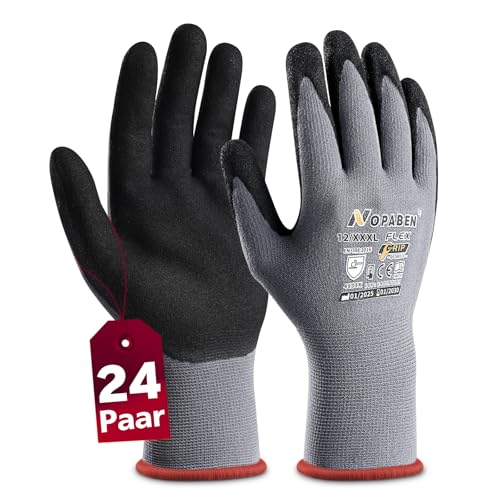 24 Paar Arbeitshandschuhe herren - montagehandschuhe mit optimaler Griffigkeit & feinem Tastgefühl, ölresistent und atmungsaktiv, Industrie-Schutzhandschuhe für Mechanik und Werkstatt, Größe 12/XXXL von Nopaben
