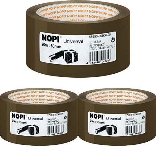 Nopi Packband - vielseitiges Verpackungsband aus Polypropylen, geräuscharm abrollbar - lösungsmittelfrei und abriebfest - 66 m x 50 mm - braun, 3er Pack von Nopi