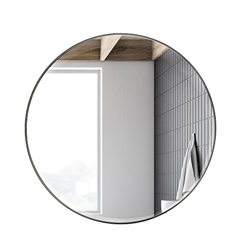 Norbe | Runder Wandspiegel Dalia (60x60) | Moderner Wandspiegel | Dekorativer Spiegel mit schmalem Rahmen aus schwarzem Metall | Spiegel mit Rahmen | Kleiner runder Spiegel modern von Norbe