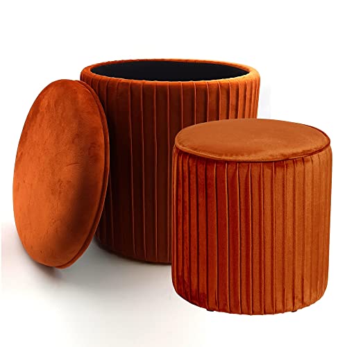 Norbe | Tik TAK | Set mit 2 Sitzsäcken aus Samt mit Aufbewahrungsbox, Zylinder, Gerippter Hocker | Fußstütze für den Schreibtisch | Schminktisch | Sessel für Kinder für Schlafzimmer Wohnzimmer | von Norbe