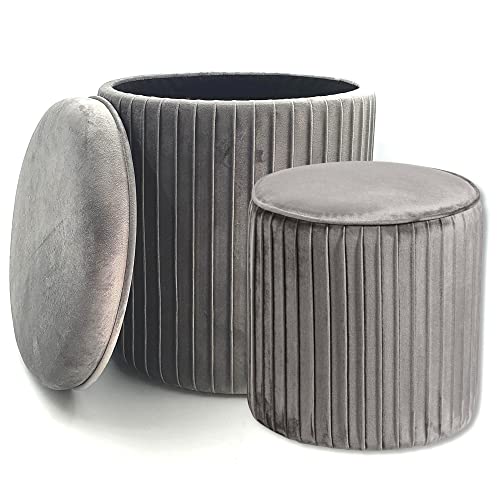 Norbe | Tik TAK | Set mit 2 Sitzsäcken aus Samt, Zylinder, Gerippter Hocker, Fußhocker, Schreibtisch, Schminktisch, Kindersessel für Schlafzimmer oder Wohnzimmer, Fußstütze, Nachttisch, (grau) von Norbe