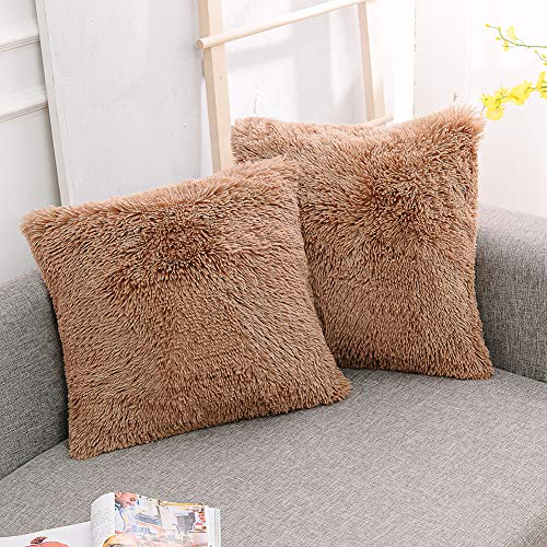 NordECO HOME 2er Set Kissenbezug 40x40 cm Braun Künstlich Pelz Dekorative kissenhülle Deko Kissen Kuschelkissen Flauschig Sofakissen Superweich Plüschkissen für Sofa von NordECO HOME